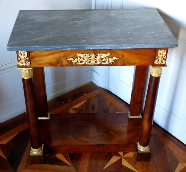 Console à colonnes d'époque Empire en acajou et bronze doré au mercure, début XIXe