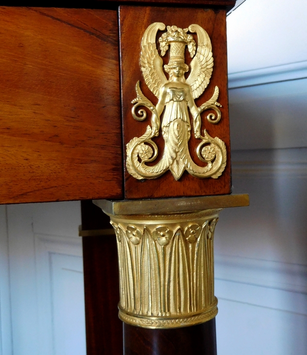 Empire mahogany console, early 19th century, mercury gilt ormolu ornamentation