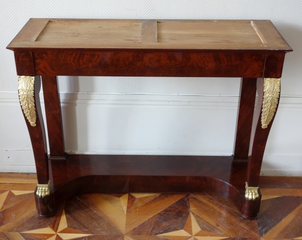 Empire mahogany console, mercury gilt bronze (ormolu), white marble - early 19th century