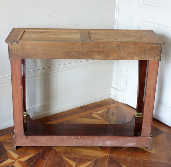 Empire mahogany console, mercury gilt bronze (ormolu), white marble - early 19th century