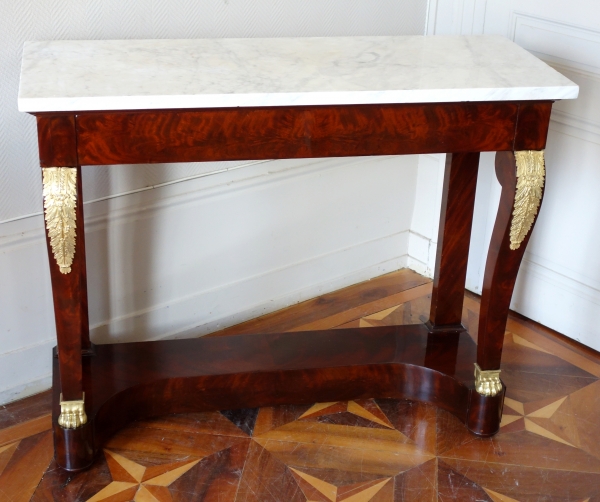 Empire mahogany console, mercury gilt bronze (ormolu), white marble - early 19th century