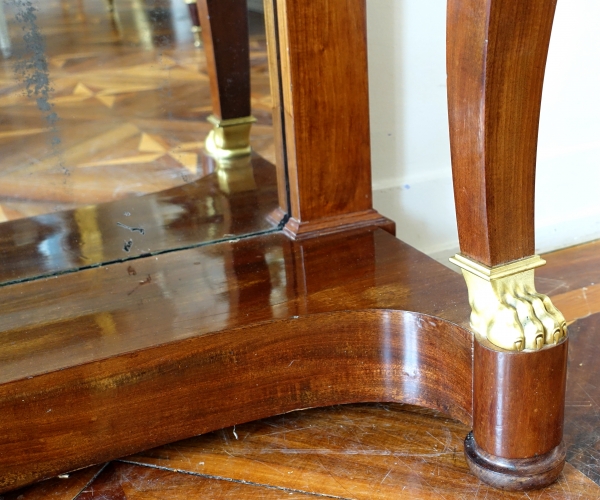 Empire mahogany console, mercury gilt bronze (ormolu), white marble - early 19th century