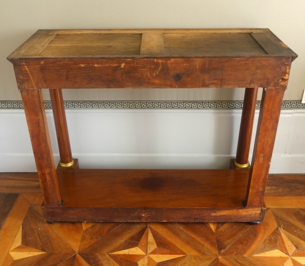 Console à colonnes en acajou, bronzes dorés au mercure, marbre bleu tigré - époque Empire