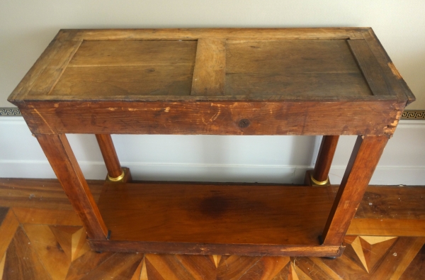 Console à colonnes en acajou, bronzes dorés au mercure, marbre bleu tigré - époque Empire