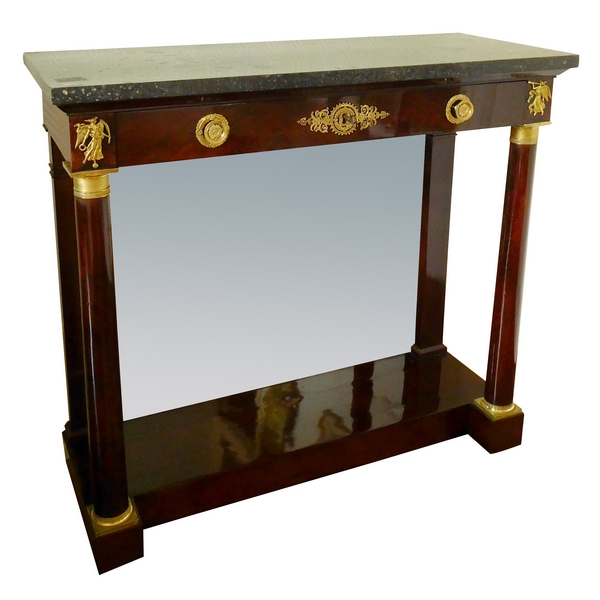 Mahogany & ormolu console, mercury mirror, French Empire period - early 19th century circa 1810