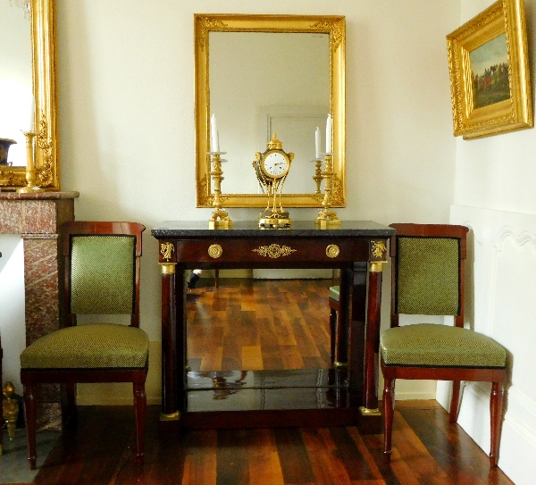 Mahogany & ormolu console, mercury mirror, French Empire period - early 19th century circa 1810