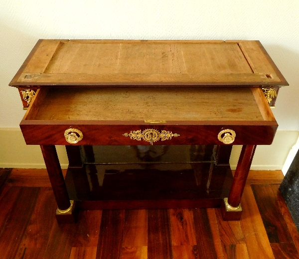 Mahogany & ormolu console, mercury mirror, French Empire period - early 19th century circa 1810