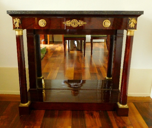 Mahogany & ormolu console, mercury mirror, French Empire period - early 19th century circa 1810