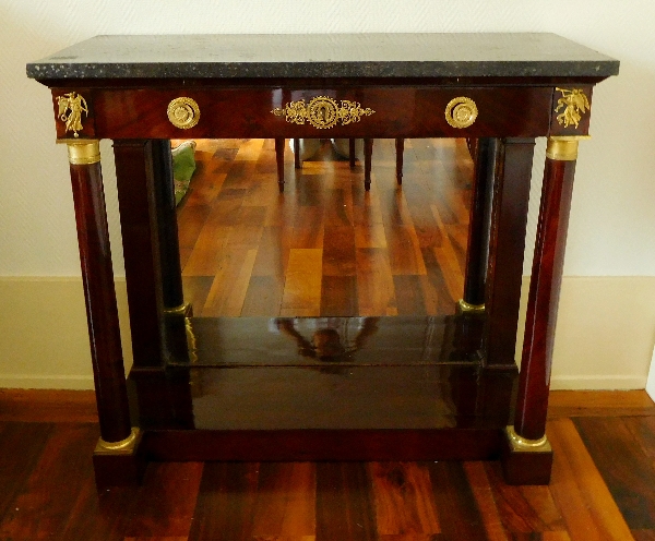 Mahogany & ormolu console, mercury mirror, French Empire period - early 19th century circa 1810