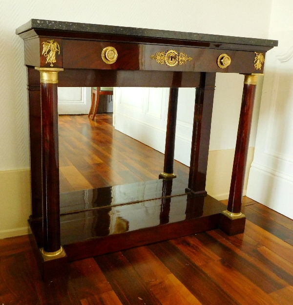 Mahogany & ormolu console, mercury mirror, French Empire period - early 19th century circa 1810