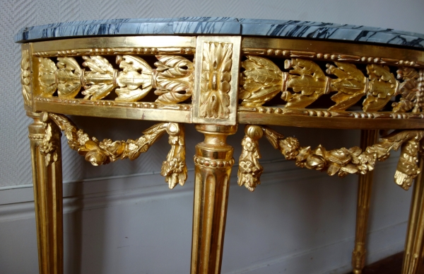 Louis XVI gold leaf gilt half-moon shaped console, late 18th century circa 1780