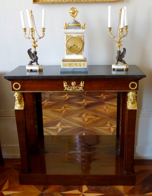 Console d'époque Consulat Empire en acajou et bronzes dorés au mercure - Retour d'Egypte