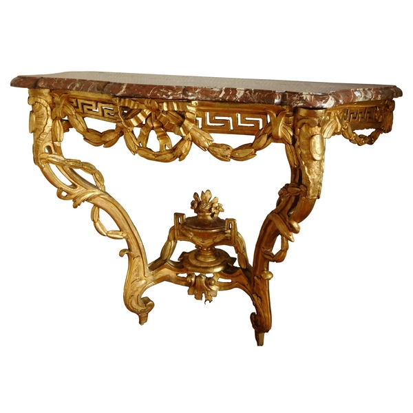 Console en bois sculpté et doré estampillée Chollot, époque Transition Louis XV - Louis XVI