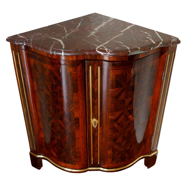 Louis XV marquetry corner cupboard, stamp of Jean Mathieu Chevallier, 18th century