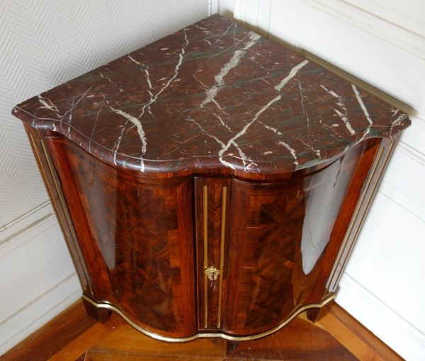 Louis XV marquetry corner cupboard, stamp of Jean Mathieu Chevallier, 18th century