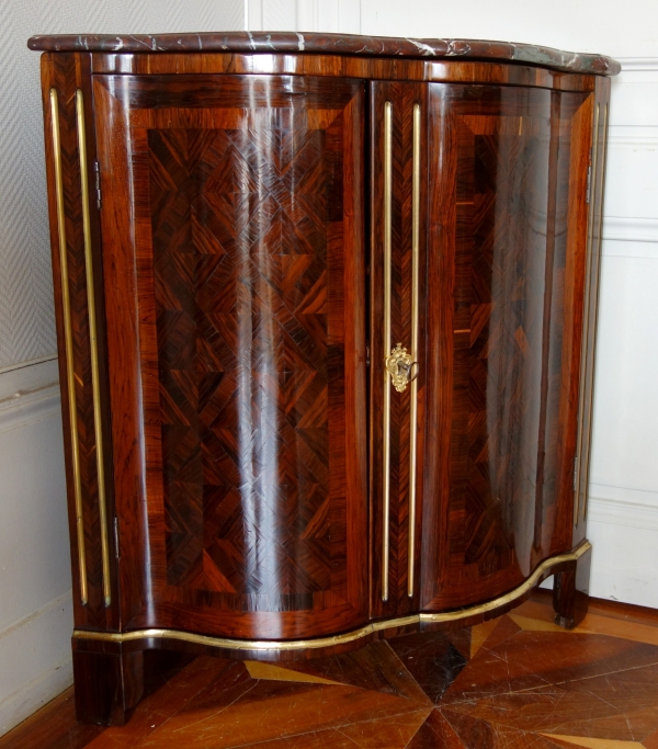 Louis XV marquetry corner cupboard, stamp of Jean Mathieu Chevallier, 18th century