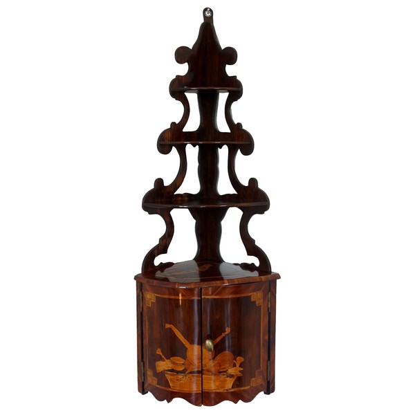 Louis XV rosewood marquetry corner cupboard meant for hanging, 18th century
