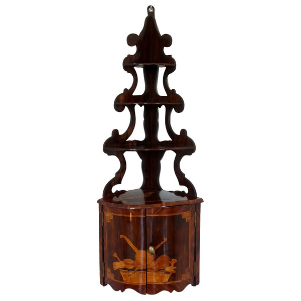 Louis XV rosewood marquetry corner cupboard meant for hanging, 18th century