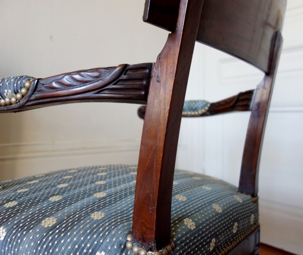 Georges Jacob - mahogany desk armchair, Louis XVI period - Directoire - horsehair cover