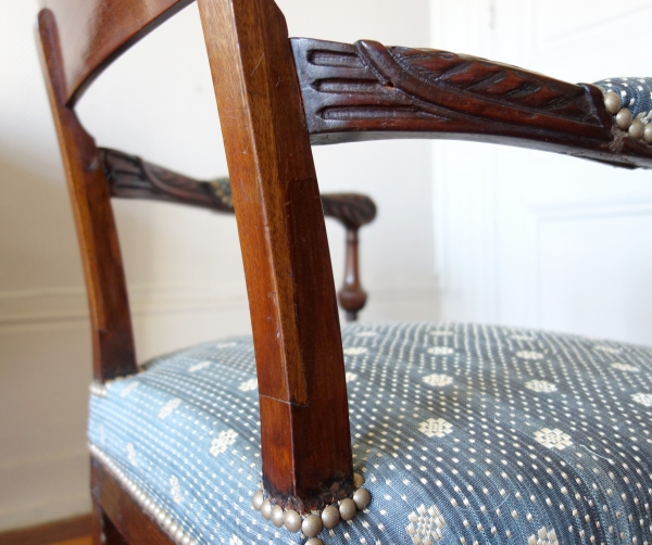 Georges Jacob - mahogany desk armchair, Louis XVI period - Directoire - horsehair cover