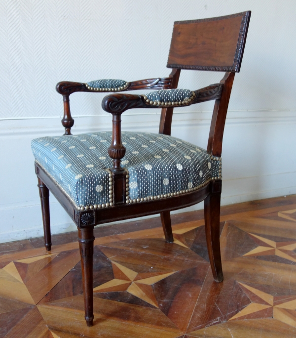 Georges Jacob - mahogany desk armchair, Louis XVI period - Directoire - horsehair cover