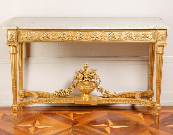 Importante console d'époque Louis XVI en bois sculpté et doré, attribuée à Georges Jacob