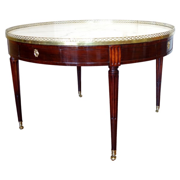 Louis XVI library table or large bouillotte table - mahogany & marble