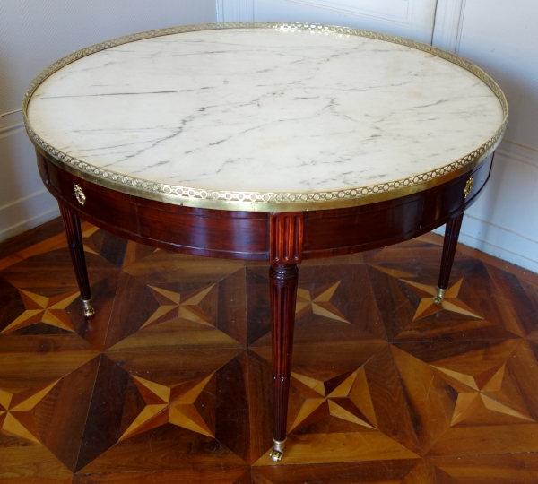 Louis XVI library table or large bouillotte table - mahogany & marble