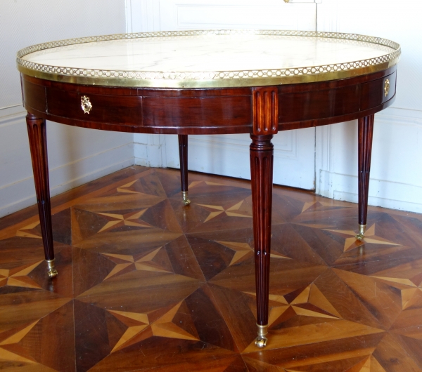 Louis XVI library table or large bouillotte table - mahogany & marble
