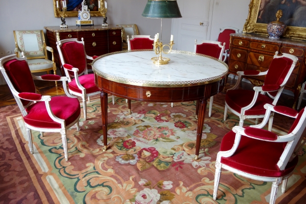 Louis XVI library table or large bouillotte table - mahogany & marble