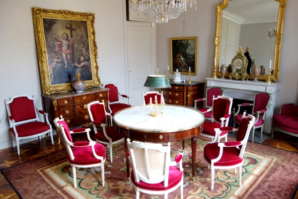 Louis XVI library table or large bouillotte table - mahogany & marble