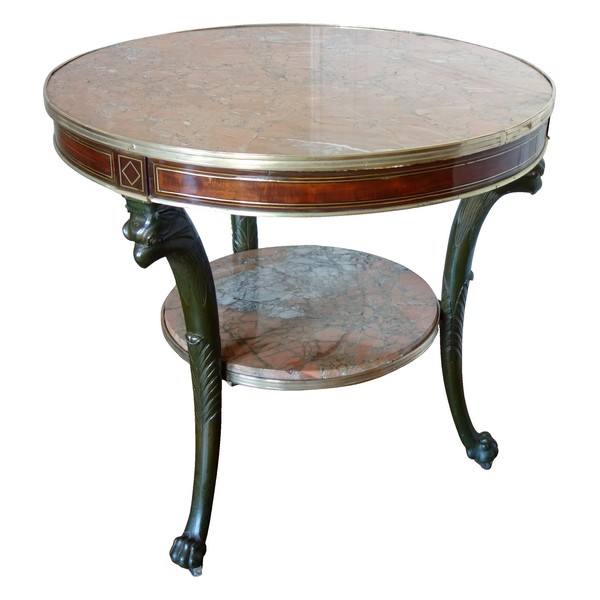 Late 18th century mahogany and pink marble pedestal table in the taste of Molitor