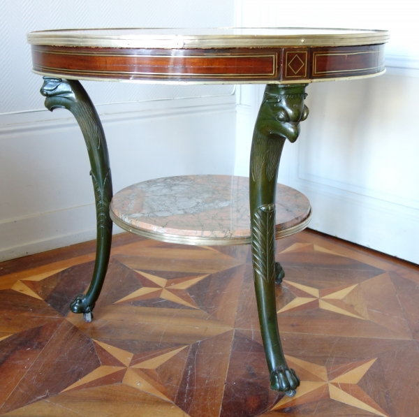 Late 18th century mahogany and pink marble pedestal table in the taste of Molitor