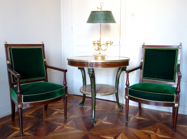 Late 18th century mahogany and pink marble pedestal table in the taste of Molitor