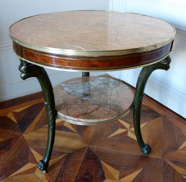 Late 18th century mahogany and pink marble pedestal table in the taste of Molitor