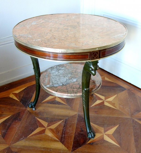 Late 18th century mahogany and pink marble pedestal table in the taste of Molitor