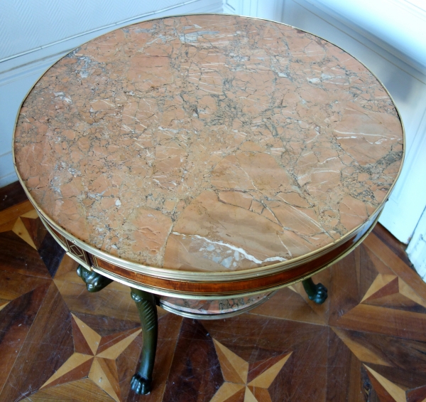 Late 18th century mahogany and pink marble pedestal table in the taste of Molitor