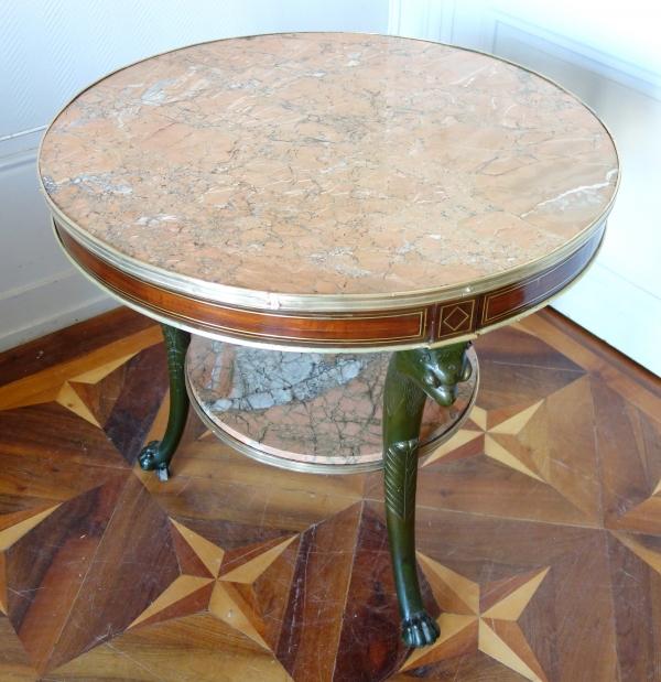 Late 18th century mahogany and pink marble pedestal table in the taste of Molitor