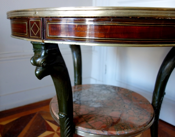 Late 18th century mahogany and pink marble pedestal table in the taste of Molitor