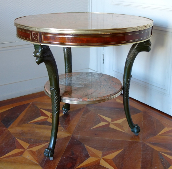 Late 18th century mahogany and pink marble pedestal table in the taste of Molitor