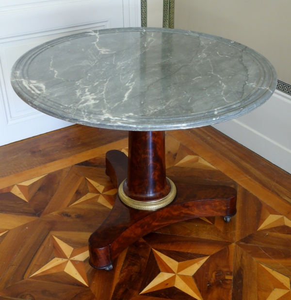 Empire mahogany pedestal table, blue Turquin marble, 19th century circa 1820
