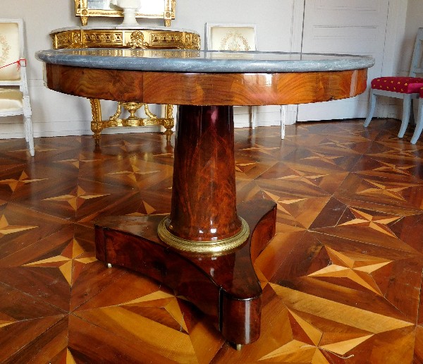 Empire mahogany pedestal table, blue Turquin marble, early 19th century