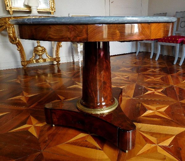 Empire mahogany pedestal table, blue Turquin marble, early 19th century