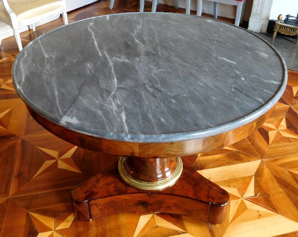 Empire mahogany pedestal table, blue Turquin marble, early 19th century