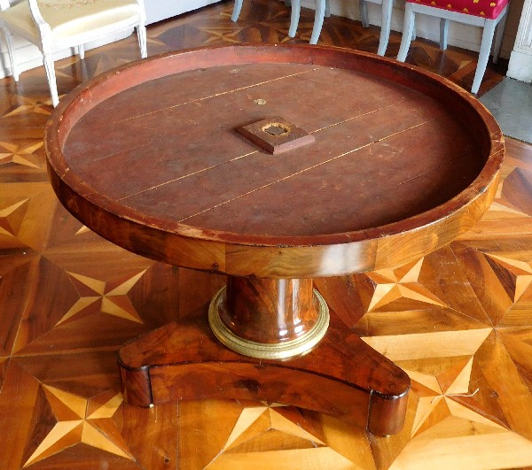 Empire mahogany pedestal table, blue Turquin marble, early 19th century