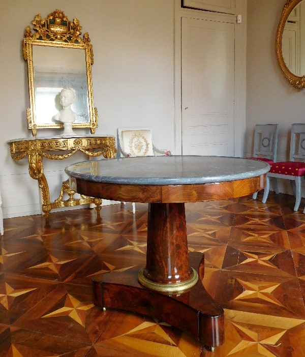 Empire mahogany pedestal table, blue Turquin marble, early 19th century