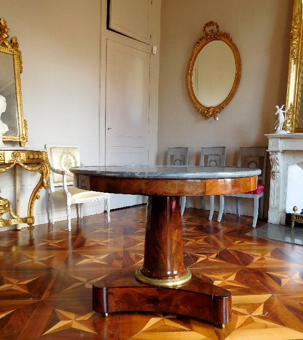 Empire mahogany pedestal table, blue Turquin marble, early 19th century