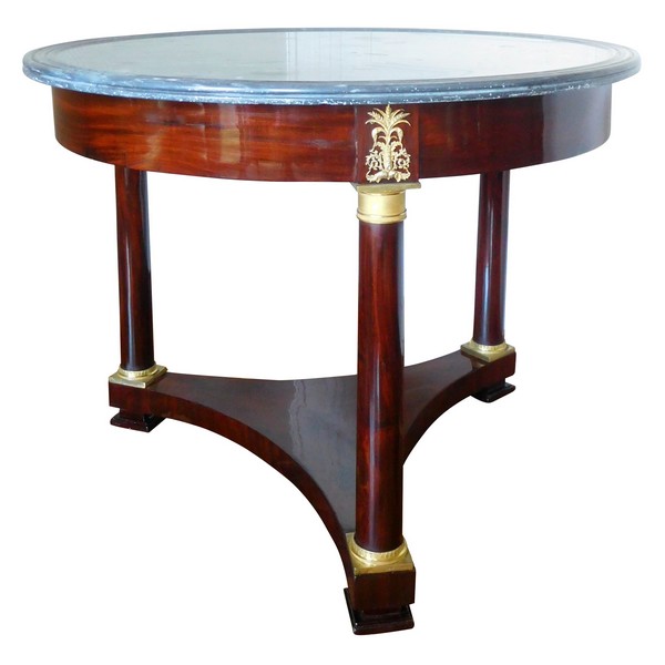 Empire mahogany pedestal table, mercury gilt bronze, early 19th century circa 1815