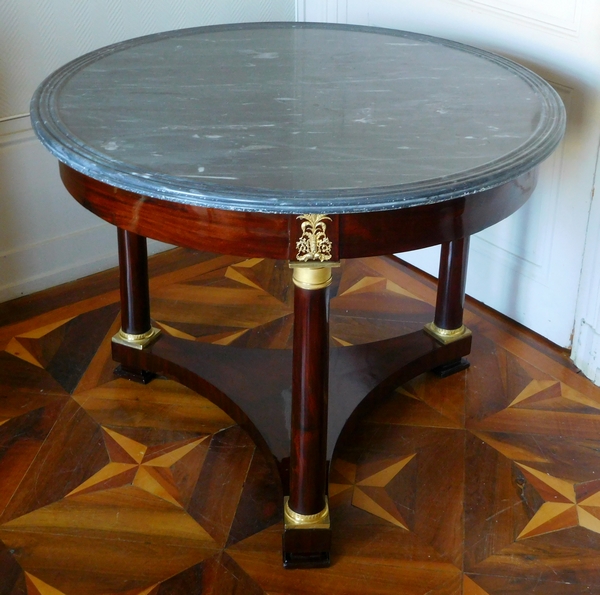 Empire mahogany pedestal table, mercury gilt bronze, early 19th century circa 1815