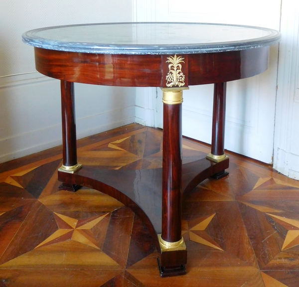 Empire mahogany pedestal table, mercury gilt bronze, early 19th century circa 1815